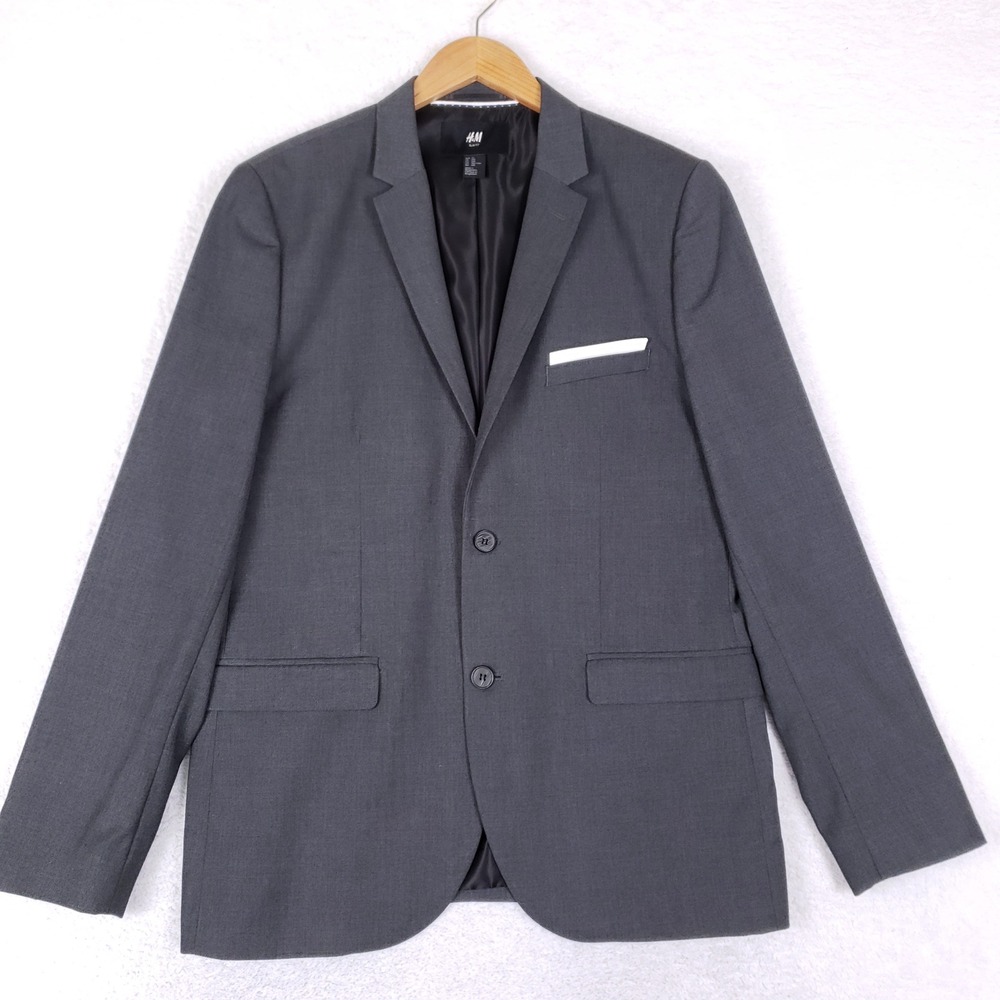 H&M‎ Blazer Men 44R Slim Fit Charcoal Gray Business Casual Professional Jacket